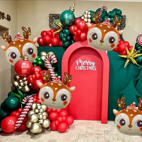 Heyiminy 4-Pack Reindeer Foil Balloons 24 Inch Deer Head Mylar Balloons for Christmas Party Decorations and Arch Kits