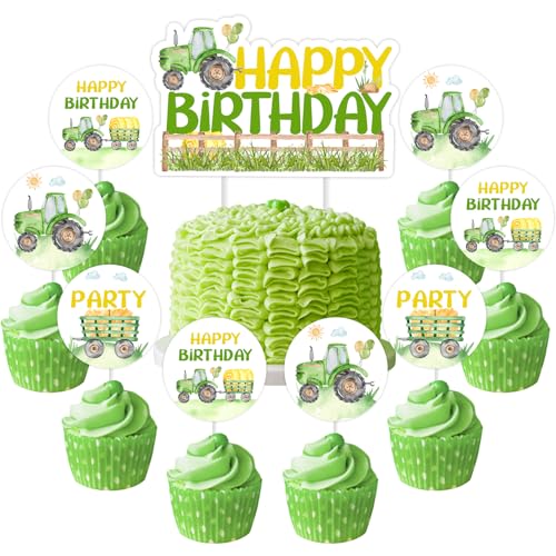 Tractor Birthday Decoration Set - 13pcs Cake & Cupcake Toppers