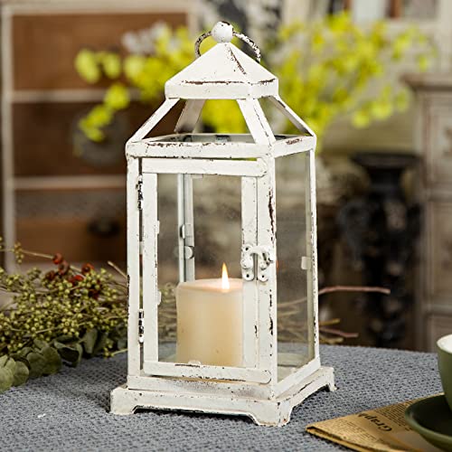 White Rustic Metal Candle Holders 12-Inch Tall Farmhouse Decor