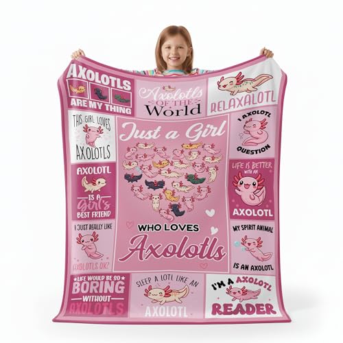 Cute Axolotl Blanket 40x50 Inch for Girls, Women - Soft Flannel Throw