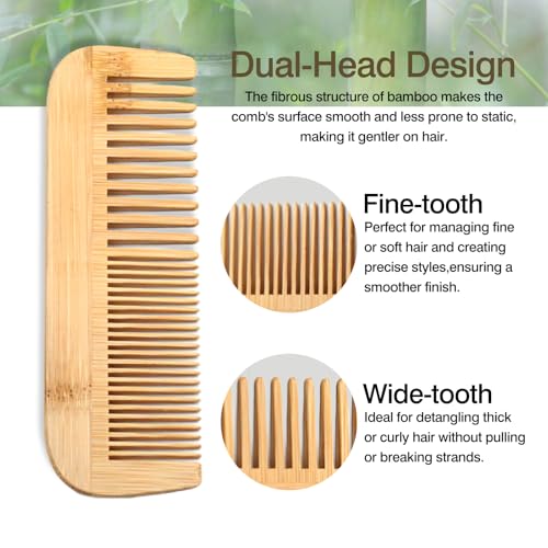 Zoolinn Pure Bamboo Dual-Head Comb – Wide and Fine Teeth for Hair Grooming