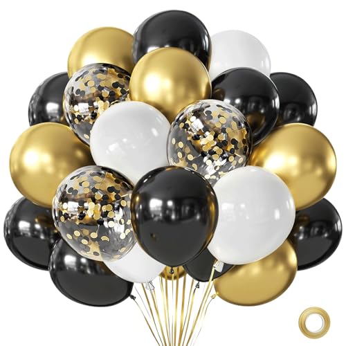 Blocesa Black Gold White Balloon Arch Kit - 50pcs 12in Latex