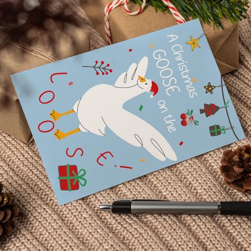 Obbyidk Cute Silly Goose Christmas Card, Funny Xmas Card with Envelope