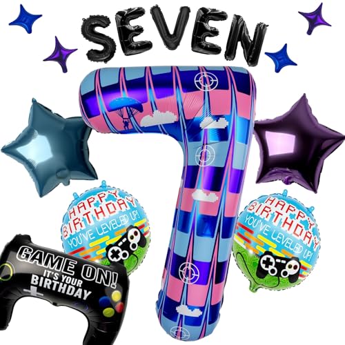 Video Game 7th Birthday Decorations Set with Balloons