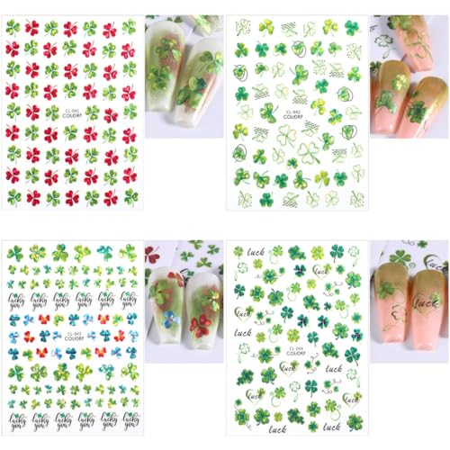 St. Patrick's Day Nail Art Stickers - 12 Sheets Shamrock Green Glitter Self-Adhesive Nail Decals