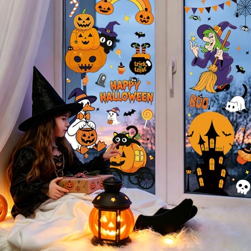 8 Sheets Halloween Window Clings Decor - Spooky Ghosts, Pumpkins & Bats
