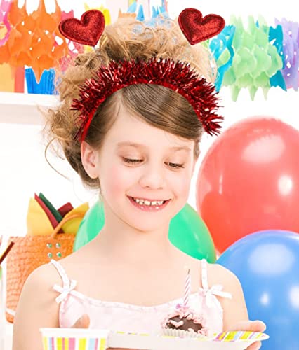Red Glitter Heart Headband with Feather Crown for Valentine's Day Party