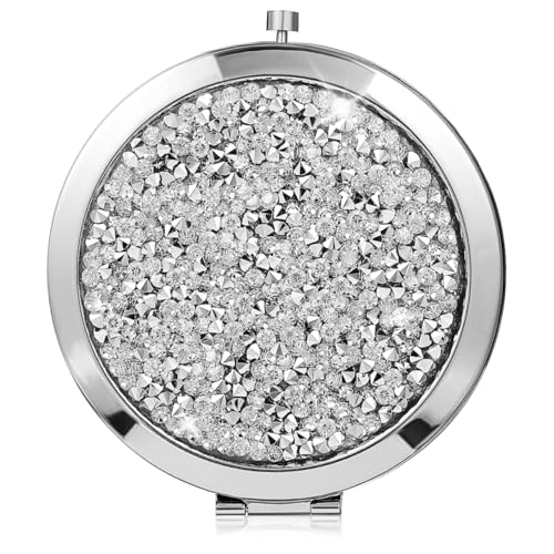 LALAFINA Silver Compact Mirror, Round Double Sided Pocket Makeup Mirror