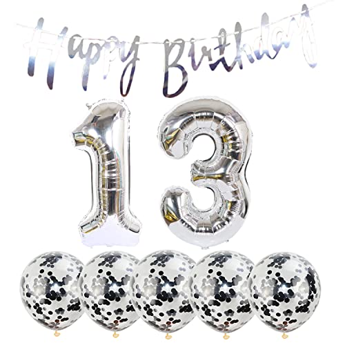 Silver 13th Birthday Decoration Kit with Balloons & Banner