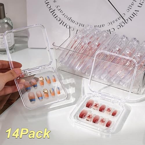 14-Piece Clear Acrylic Nail Storage Box with Adhesive Tape