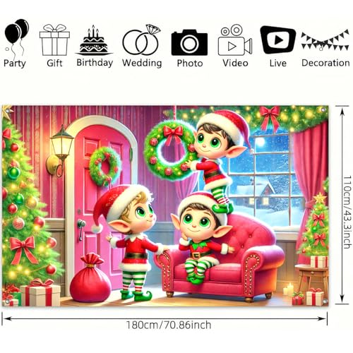 BlissYard Christmas Fireplace Backdrop 71x43 in Holiday Wall Banner