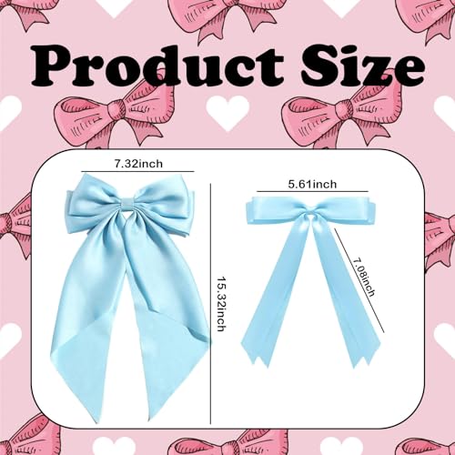 LYDZTION Satin Hair Bow Clip Set with Tassel Ribbons - Blue