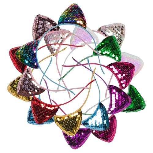 Glitter Cat Ears Headband 2-Pack Sequin Hair Hoops for Costume Parties
