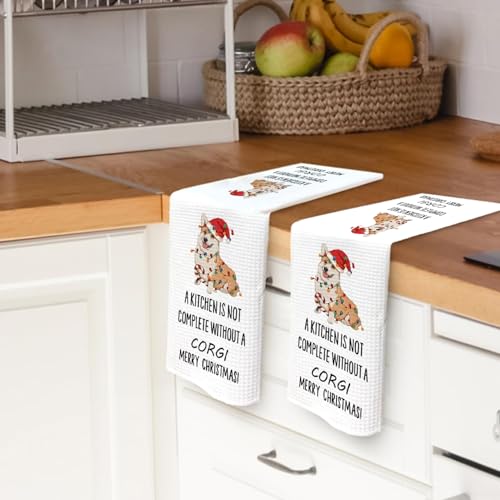 Funny Christmas Corgi Kitchen Towels - Soft 100% Waffle Weave