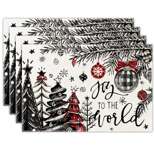 White Christmas Tree Placemats Set of 4 Holiday Table Decor for Kitchen & Dining