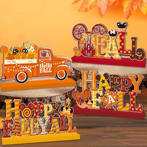 4-Piece Fall Wooden Table Decor Set with Pumpkin Design