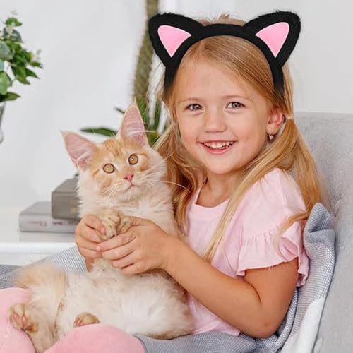 Black Cat Ears Headband Soft Furry Headwear for Cosplay and Parties