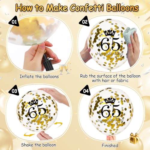 65th Birthday Balloons Set - 15Pcs Black and Gold Latex Decorations