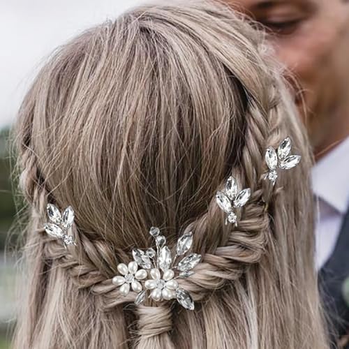 5-Piece Pearl Rhinestone Bridal Hair Clips Wedding Hair Accessories