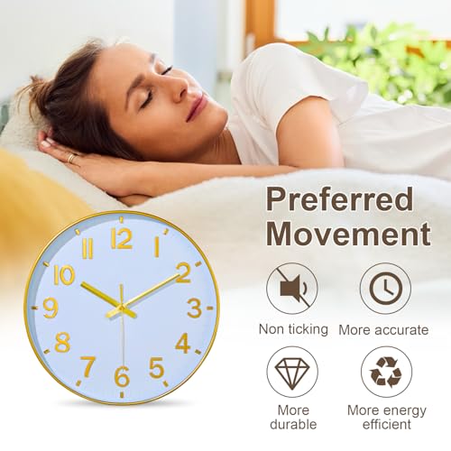 Modern Gold Wall Clock - 8 Inch Silent Battery Operated Decor