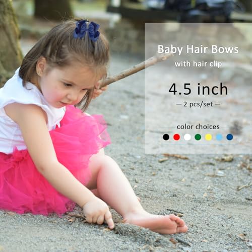 White Hair Bow Clips for Girls - 4.5 Inch Handmade Grosgrain Ribbon