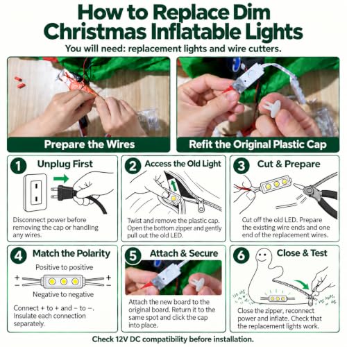 12V White LED Replacement Lights for Inflatable Decorations - 20 Modules