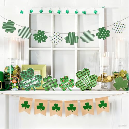 St. Patrick's Day Wooden Shamrock Garland with Jute Rope