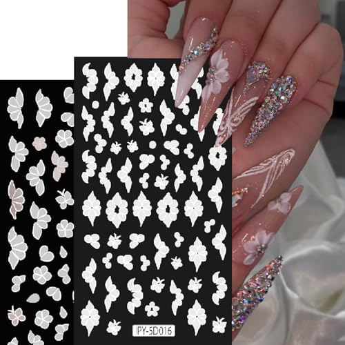 ITPOYOL 6 Sheets 5D Embossed Flower Nail Art Stickers Self-Adhesive Floral Decals