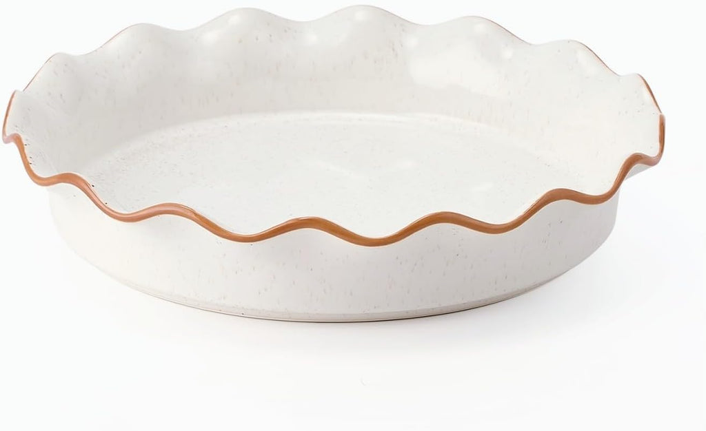 SIDUCAL Non-Stick Ceramic Pie Pan - 10.5 Inch Deep Dish with Ruffled Edge | Dishwasher & Oven Safe (White)