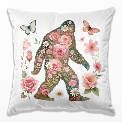 Boho Floral Bigfoot Pillow Cover 18x18 - Sasquatch Decor Gift
