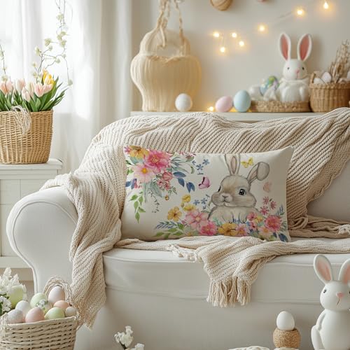Easter Bunny Decorative Pillow Cover 12x20 Inch - Holiday Decor