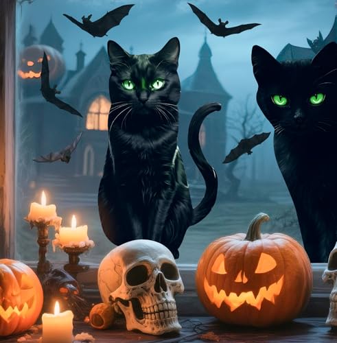 Halloween Window Clings - 4 Sheets Black Cat & Bat Stickers