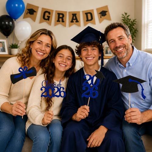 2026 Graduation Table Decorations - 16Pcs Blue Glitter Centerpieces