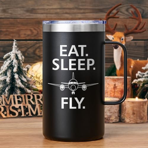 Pilot 20oz Insulated Coffee Mug Airplane Aviation Lover Gift - Black-1