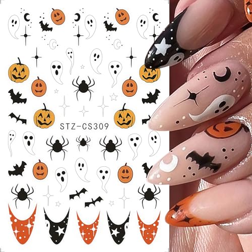 6 Sheets Ghost Nail Stickers 3D Self-Adhesive Spooky Floral Fall Decals