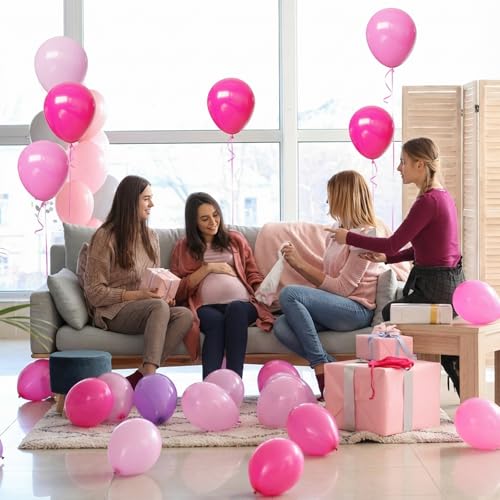 Hiquaty 50-Piece Pink and Rose Red Latex Balloon Set for Party Decor