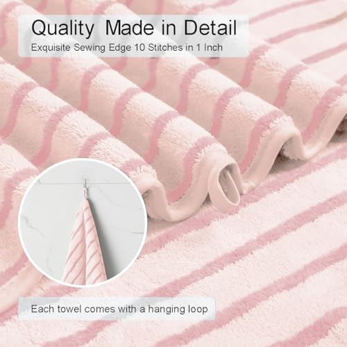 Oliven 2 Piece Pink Cabana Stripe Hand Towels Set - 16"x31" Ultra Soft and Absorbent