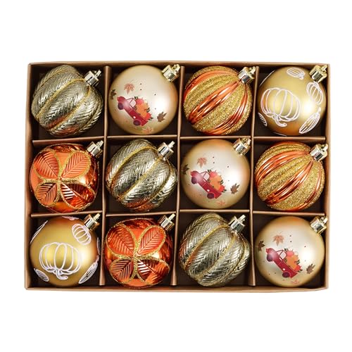 12ct Shatterproof Pumpkin Ornaments Set for Autumn Decor