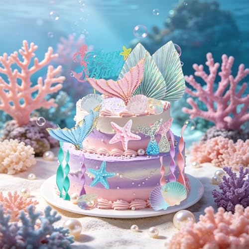 24-Piece Mermaid Cake Topper Set - Under the Sea Birthday Decorations