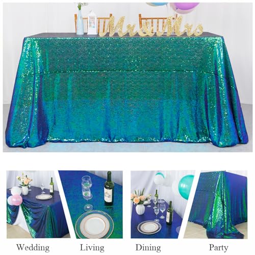 Iridescent Green Sequin Tablecloth 90x132 Inch - Glitter Rectangle Event Decor