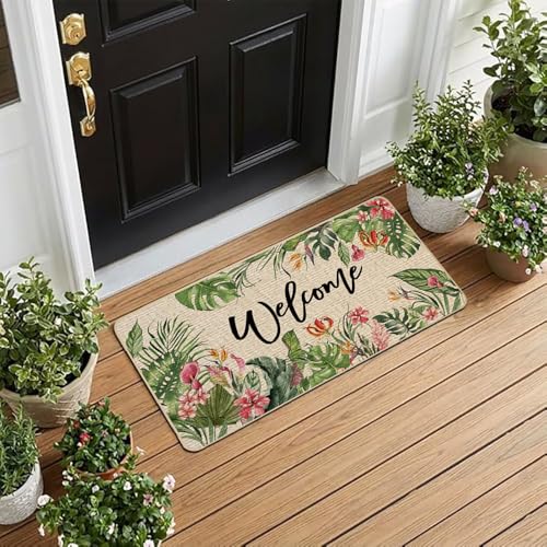 Summer Tropical Banana & Monstera Leaves Doormat 17x29 Inch Non-Slip Entry Rug