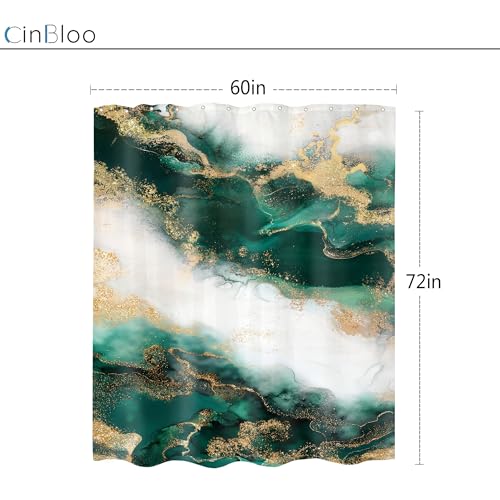Cinbloo Emerald Green and Gold Marble Abstract Shower Curtain 60x72