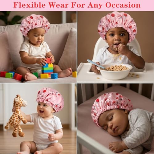 Sibba Baby Satin Sleep Cap Strawberry Soft Silk Hair Bonnet