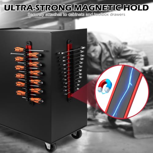 SEDY 14-Slot Magnetic Screwdriver & Wrench Organizer - Red