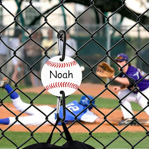 2 Pack Baseball Bag Fence Hooks ? Thick Fence Clips with Writable Acrylic Plates ? Dugout Organizer for Baseball Gear, Backpacks, Helmets, Bottles, Great Gift for Players & Friends