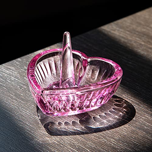 Pink K9 Crystal Heart Ring Holder Dish for Jewelry Organization