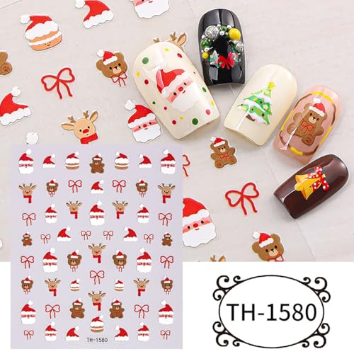 8-Pack 5D Embossed Christmas Nail Art Stickers Holiday Decals