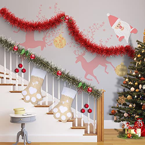 Dog Christmas Stockings Burlap with Paw Pattern 17 Inch Holiday Decor - Pack of 4 - Variation: Dog Paw / Pack