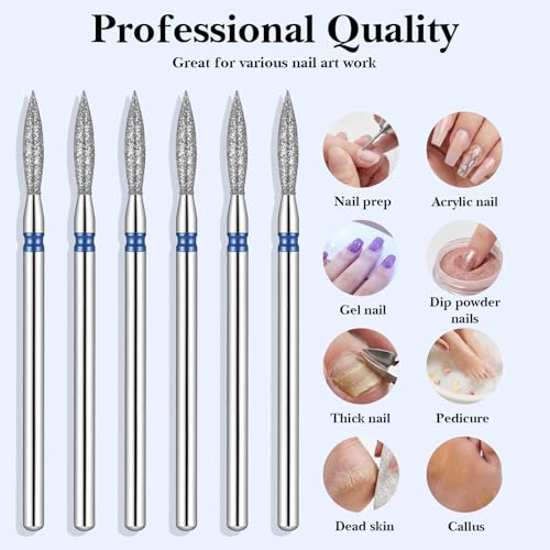 10Pcs Diamond Flame Cuticle Drill Bits 3/32" Medium Grit