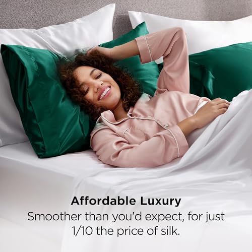 Bedsure Queen Satin Pillowcases Set of 2, Dark Green, 20" x 30"
